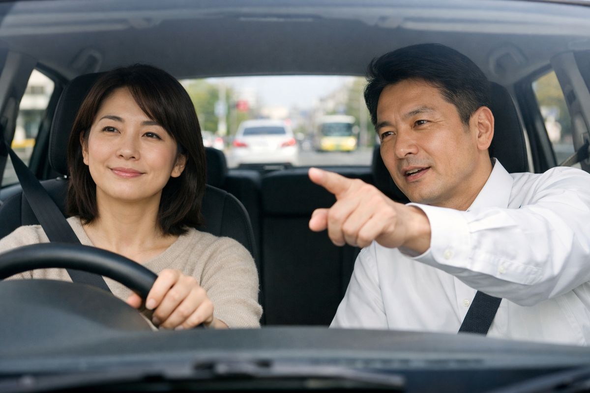 インストラクター同乗で落ち着いて一定速度と車間距離を保ちIKEA立川まで安心して走れるようになる練習イメージ