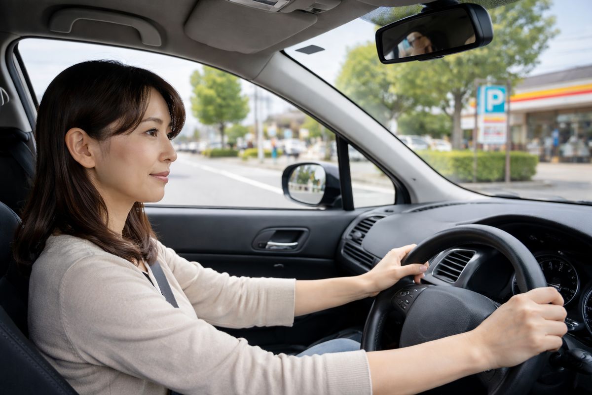 確認の順番が整理されて落ち着いて前方を見ながら運転できているペーパードライバーの様子