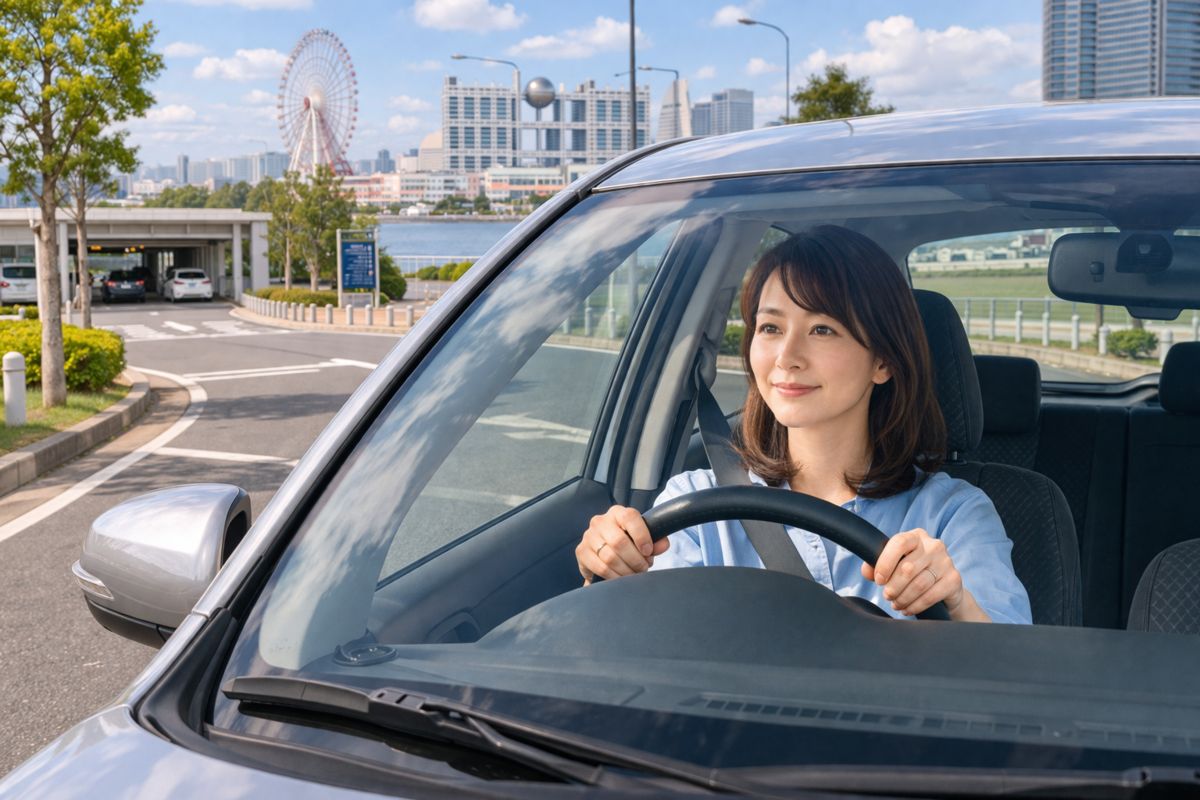 駐車場入口付近でも確認の順番が整理でき落ち着いて運転している様子